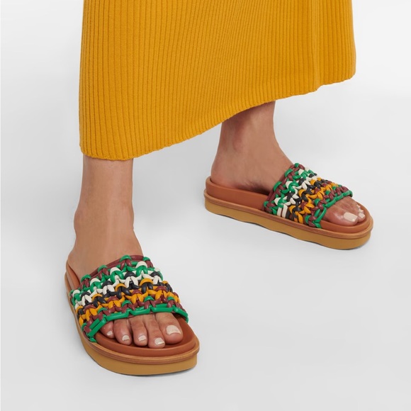 Chloe Wavy Flat Mules Multicolor Brown Woven